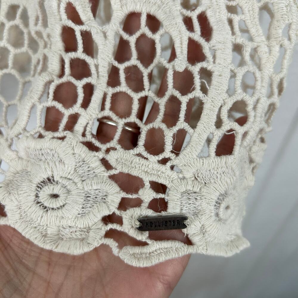Hollister Crochet Lace Crop Tank Top Boho Festival Hippie Cream XS S - Picture 2 of 4